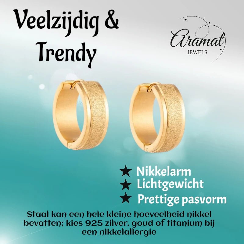 Creolen – RVS Goudkleur met Sandblasted Textuur (13mm of 20mm) - Aramat Jewels - Oorringen - cadeautip