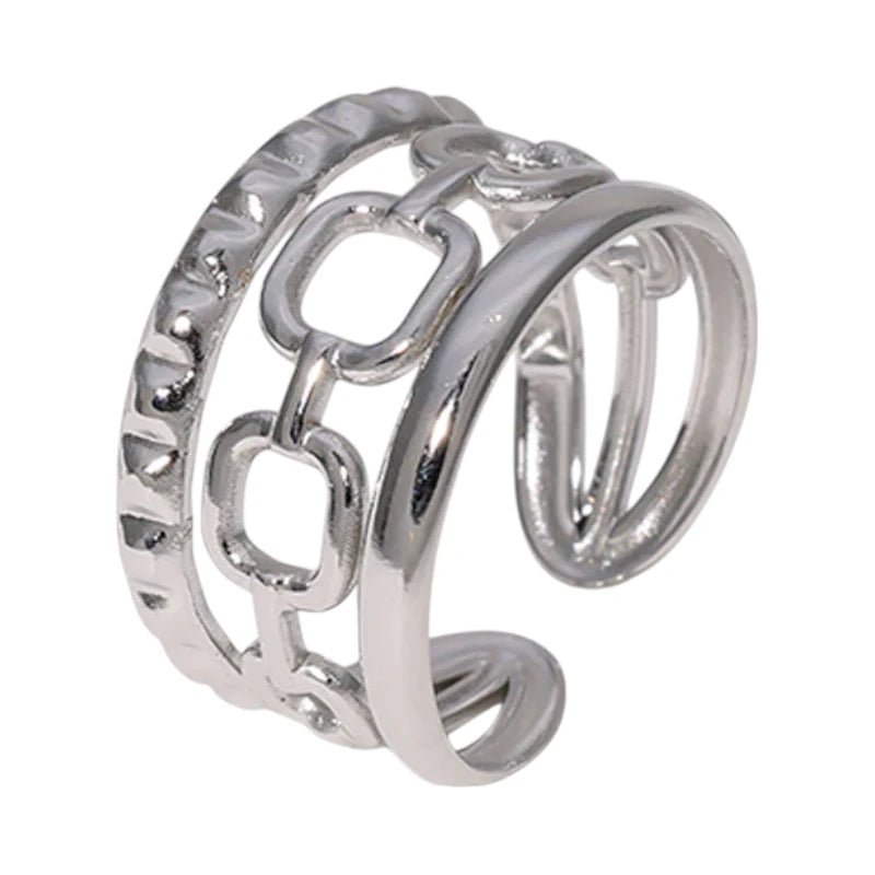 Damesring Verstelbaar – Open Ring met Gladde, Schakel & Bewerkte Lijn – One Size - Aramat Jewels - Ringen - cadeautip