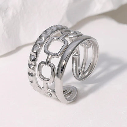 Damesring Verstelbaar – Open Ring met Gladde, Schakel & Bewerkte Lijn – One Size - Aramat Jewels - Ringen - cadeautip