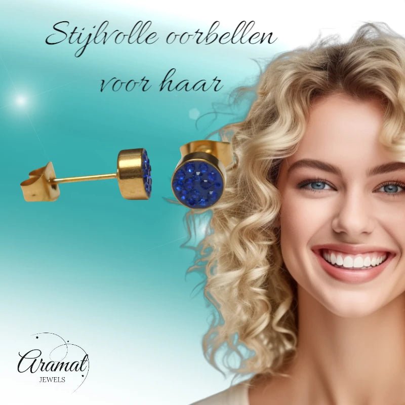 Donkerblauwe kristallen oorstekers 6mm - oor3098 - Oorbellen kopen# - 6mm - alles - blauw