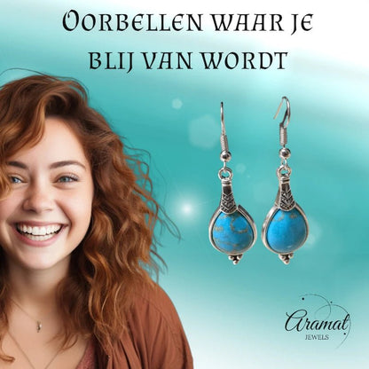 Elegante Druppel Oorhangers Hemelsblauw vrouw - oor6033 - Oorhangers kopen# - 50mm - alles - bali