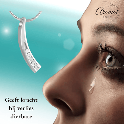 Elegante gebogen crematiehanger met zirkonia – staal - Aramat Jewels - Gedenkhangers - cadeautip