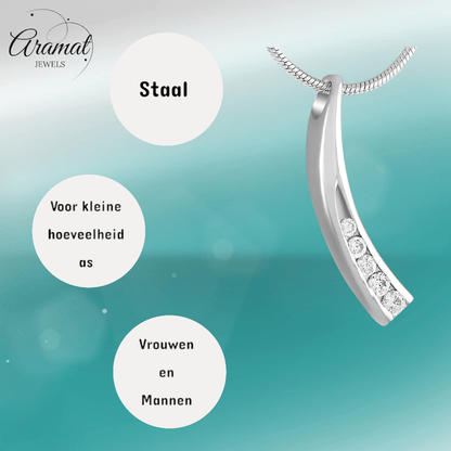 Elegante gebogen crematiehanger met zirkonia – staal - Aramat Jewels - Gedenkhangers - cadeautip