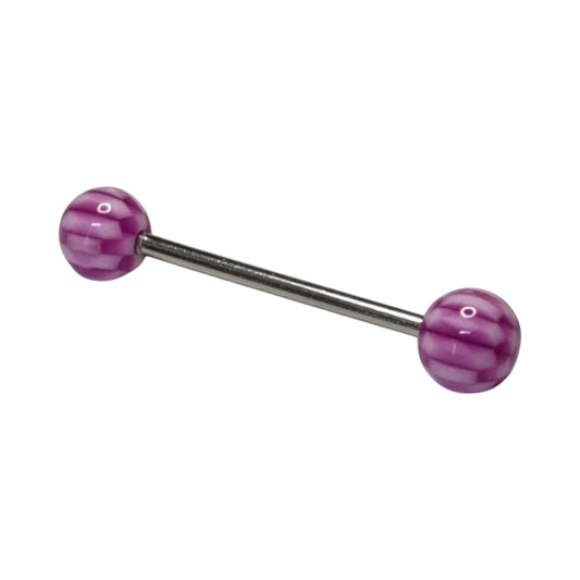 Een paarse bal met een zilveren halter