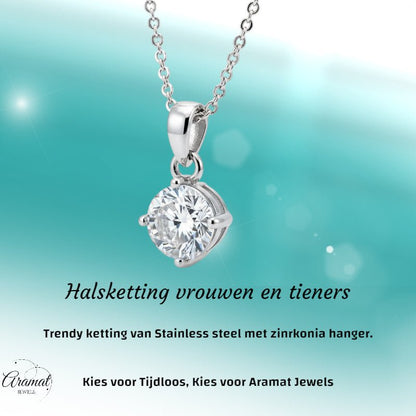 Elegante Rvs Zirkonia Hanger - Aramat Jewels - Bedelketting - cadeautip