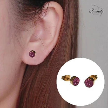 Fuchsia kristallen oorstekers 6 mm – goudkleurig - oor3101 - Oorbellen kopen# - 6mm - alles - cadeau