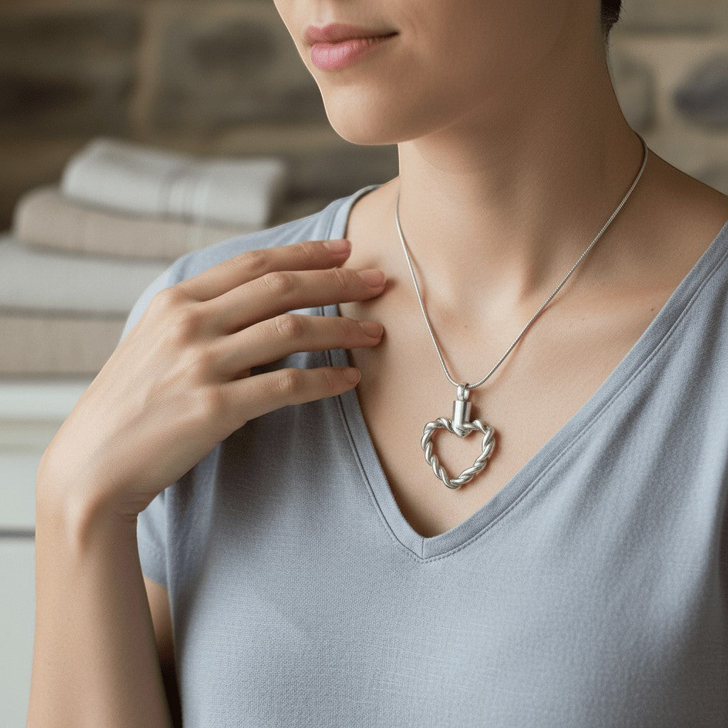 Gedraaide hart ashanger – open stalen gedenksieraad - Aramat Jewels - Gedenkhangers - cadeautip