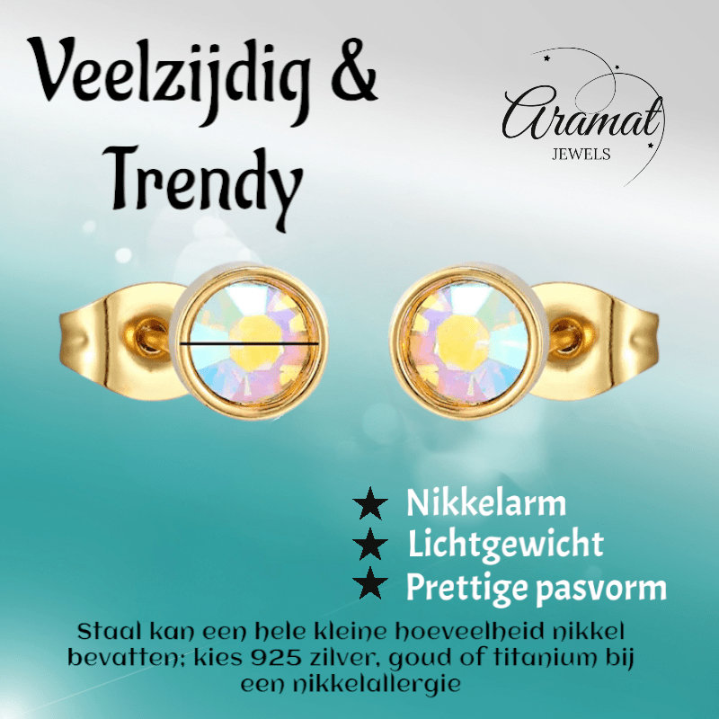 Goudkleurige AB kristal oorbellen – 6 mm - oor4116 - Oorbellen kopen# - 6mm - AB - AB Transparant