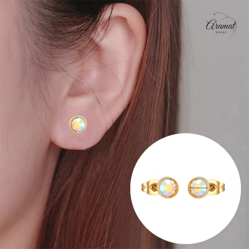 Goudkleurige AB kristal oorbellen – 6 mm - oor4116 - Oorbellen kopen# - 6mm - AB - AB Transparant