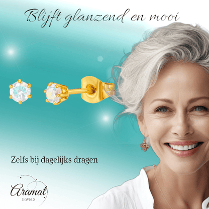 Goudkleurige AB zirkonia oorbellen – 3 mm - oor4381 - Oorbellen kopen# - 3mm - AB - AB Transparant
