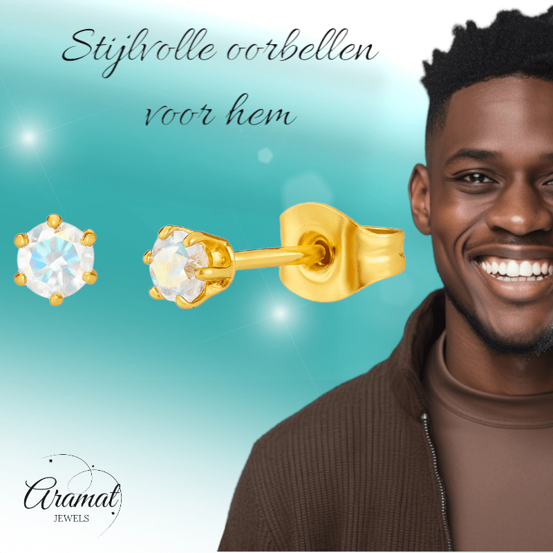 Goudkleurige AB zirkonia oorbellen – 3 mm - oor4381 - Oorbellen kopen# - 3mm - AB - AB Transparant