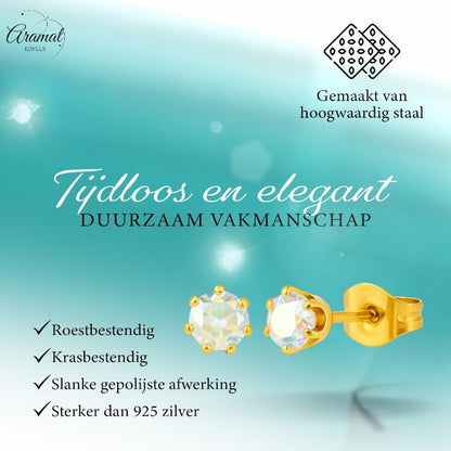 Goudkleurige AB zirkonia oorbellen – 4 mm - oor2094 - Oorbellen kopen# - 4mm - AB - AB Transparant