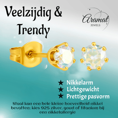 Goudkleurige AB zirkonia oorbellen – 4 mm - oor2094 - Oorbellen kopen# - 4mm - AB - AB Transparant