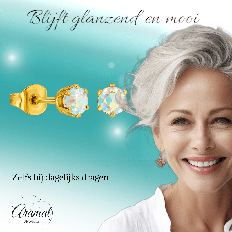 Goudkleurige AB zirkonia oorbellen – 5 mm - oor3628 - Oorbellen kopen# - 5mm - AB - AB Transparant