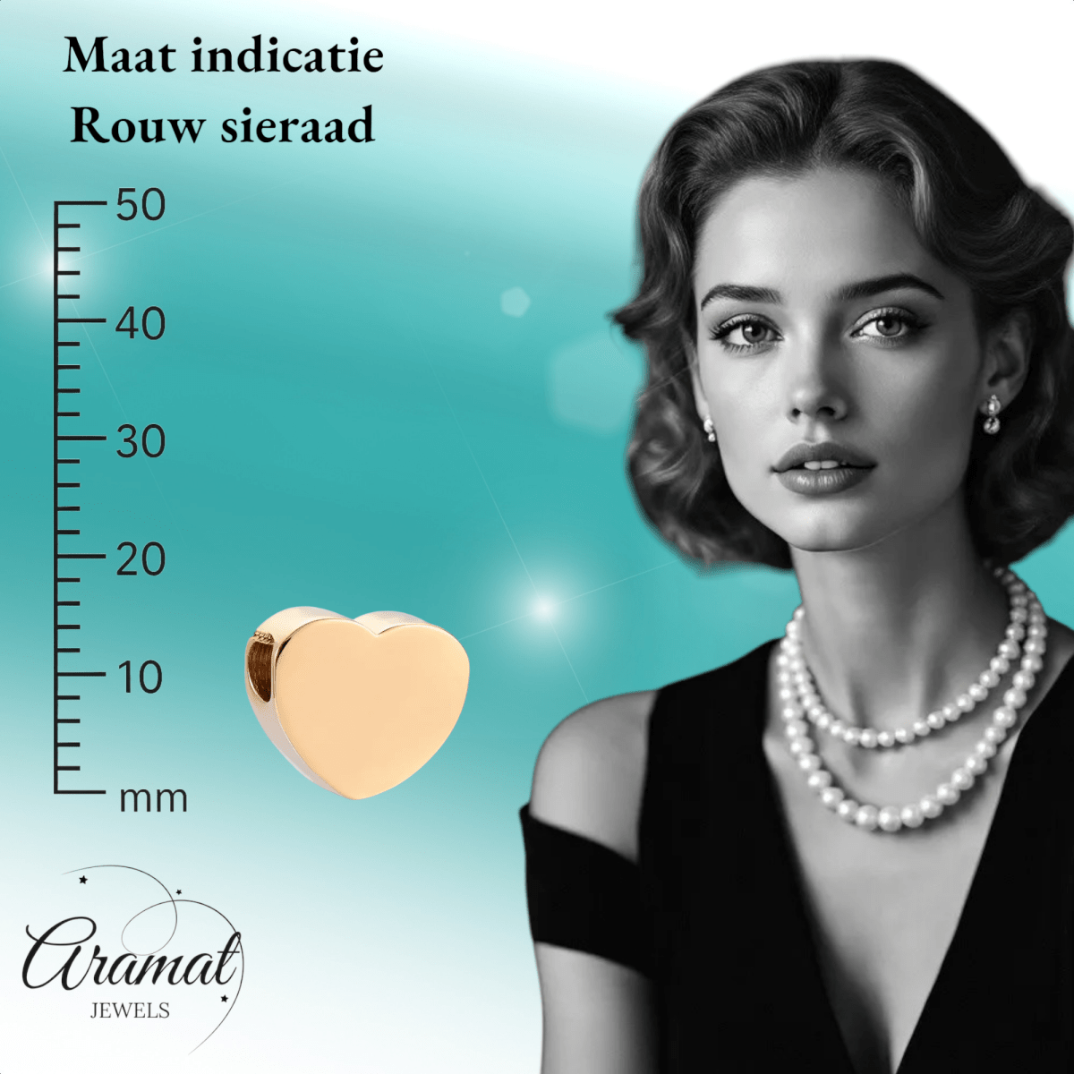 Goudkleurige asbedel hart – staal – 13mm - Aramat Jewels - Asbedels - cadeautip