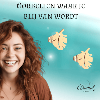 Goudkleurige blad oorbellen 10 mm - RVS - oor3200 - Oorbellen kopen# - 10mm - alles - blad