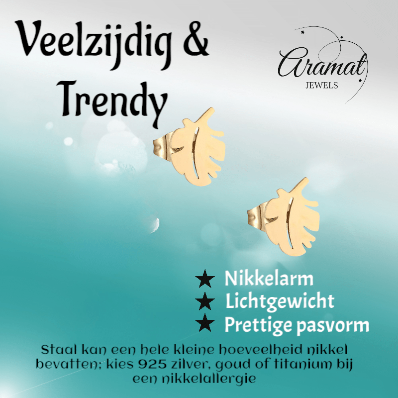 Goudkleurige blad oorbellen 10 mm - RVS - oor3200 - Oorbellen kopen# - 10mm - alles - blad