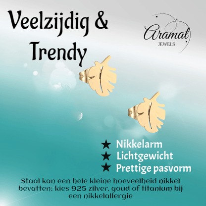 Goudkleurige blad oorbellen 10 mm - RVS - oor3200 - Oorbellen kopen# - 10mm - alles - blad