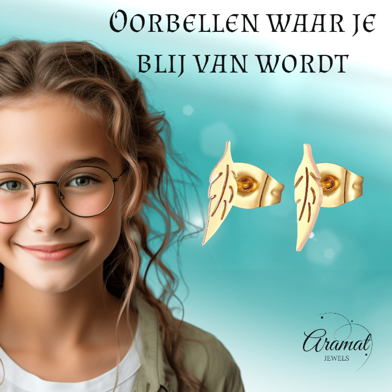 Goudkleurige blad oorstuds 10×2 mm - oor347 - Oorbellen kopen# - 10mm - alles - blad