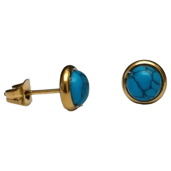 Goudkleurige Boho Oorbellen Blauw Marmer 8mm - oor3235 - Oorbellen kopen# - 8mm - alles - blauw