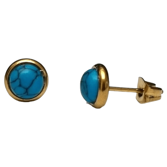 Goudkleurige Boho Oorbellen Blauw Marmer 8mm - oor3235 - Oorbellen kopen# - 8mm - alles - blauw