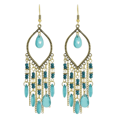 Goudkleurige Boho Oorhangers - Druppelvormig - Mint Groen - oor6113 - Oorhangers kopen# - alles - boho - dames