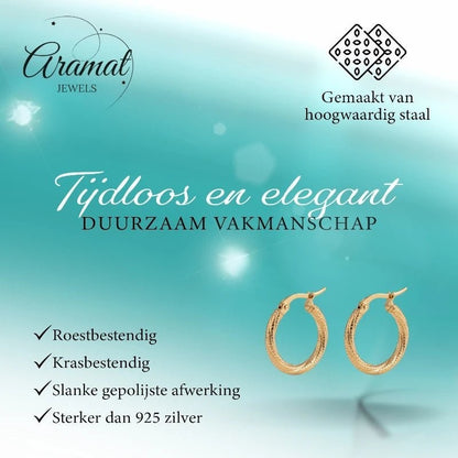 Goudkleurige Gedraaide RVS Hoepeloorbellen - Gediamanteerd - 20 mm - Aramat Jewels - Oorringen - cadeautip