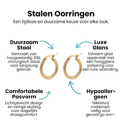 Goudkleurige Gedraaide RVS Hoepeloorbellen - Gediamanteerd - 20 mm - Aramat Jewels - Oorringen - cadeautip