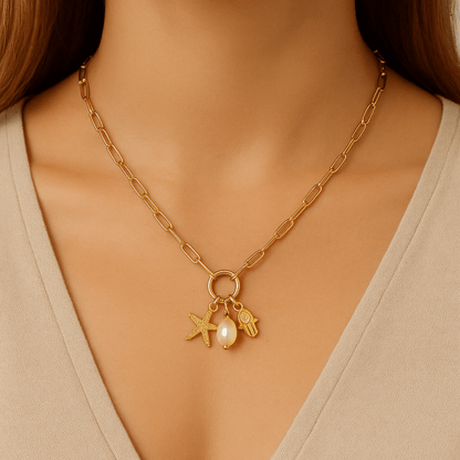 Goudkleurige ketting met verwisselbare bedels – 45 cm - ket1173 - 683680 - Halskettingen kopen# - 45cm - alles - Bedelketting