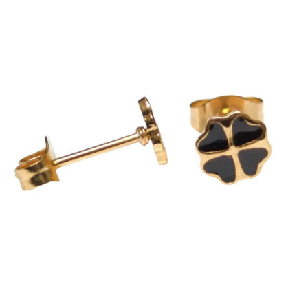 Goudkleurige Klavertje Vier Oorbellen Met Emaille - Aramat Jewels - Oorbellen - cadeautip