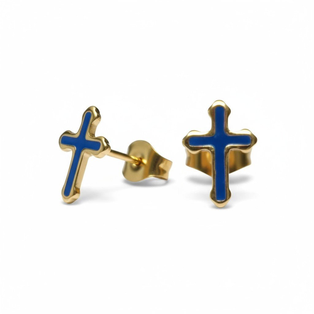 Goudkleurige Kruisjes Oorbellen Met Emaille Afwerking - Aramat Jewels - Oorbellen - cadeautip