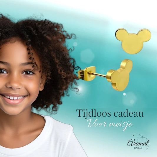 Goudkleurige Mickey Mouse Oorbellen – 8mm RVS - oor4223 - fg - Oorbellen kopen# - 8mm - alles - cadeau