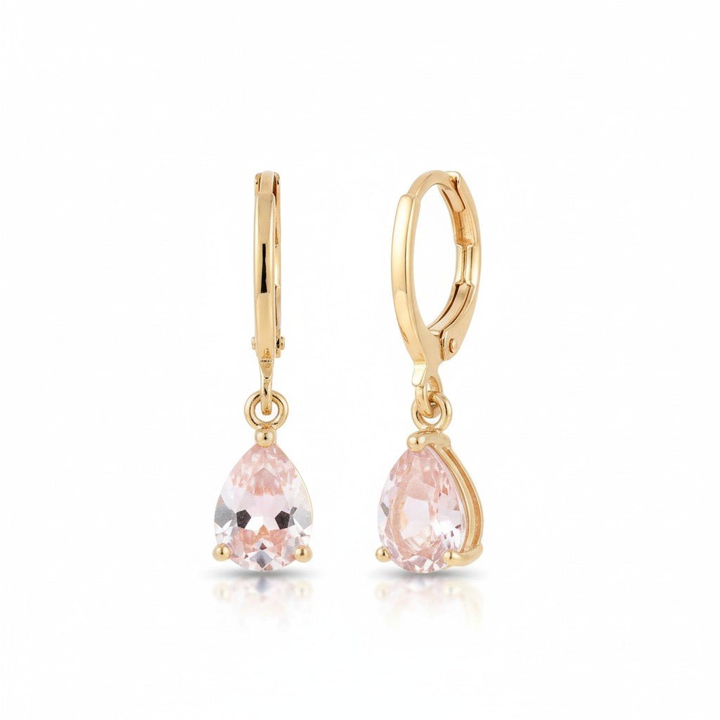 Goudkleurige Mini Oorringetjes Meisje – Roze Druppel Zirkonia – 10mm - Aramat Jewels - Oorringen - cadeautip