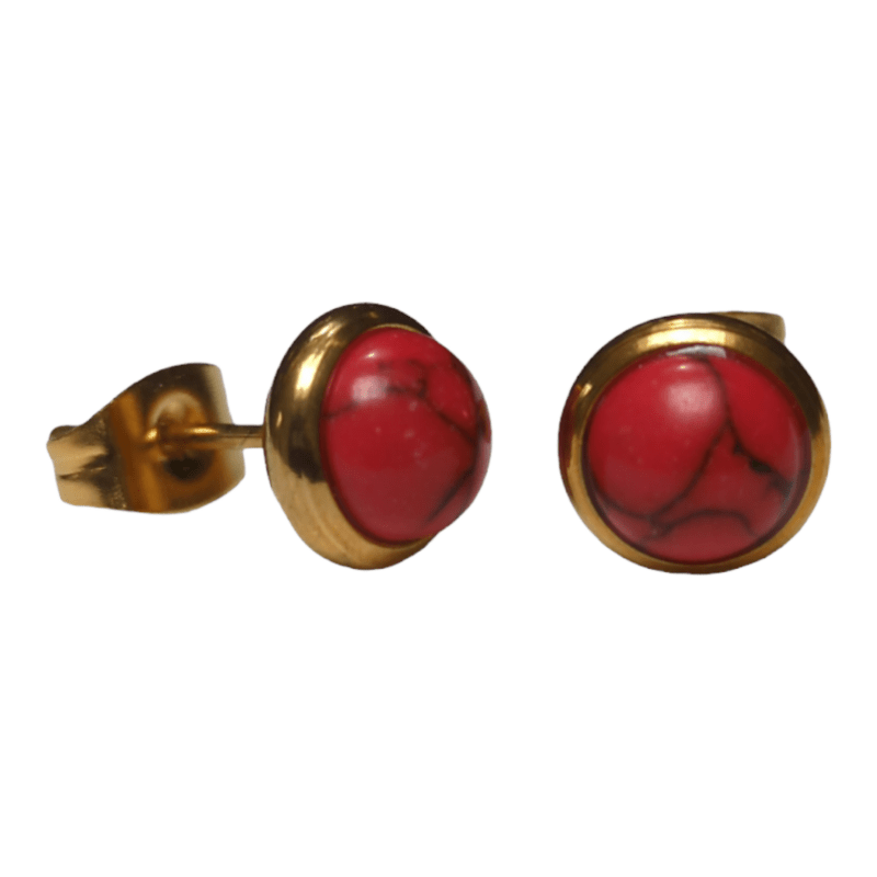 Goudkleurige oorbellen met rode gemarmerde steen 8mm - oor3248 - Oorbellen kopen# - 8mm - alles - cadeau