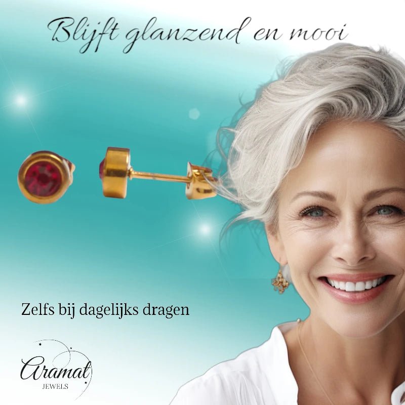 Goudkleurige oorbellen rood 6mm – Staal - oor2774 - XE71669 - Oorbellen kopen# - 6mm - alles - cadeau