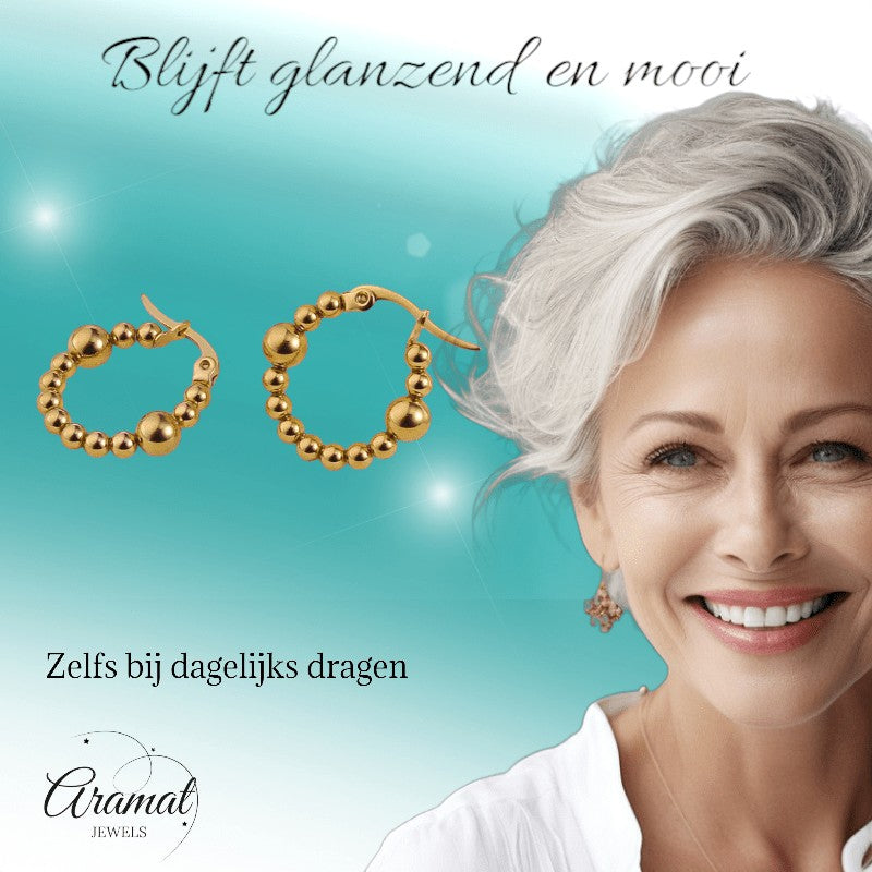 Goudkleurige Oorringen 21mm – Bolletjesmotief – Stainless Steel - oor6343 - 514387 - Oorringen kopen# - 21mm - alles - bolletjes