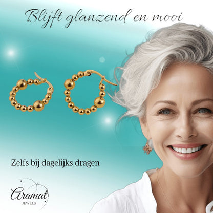Goudkleurige Oorringen 21mm – Bolletjesmotief – Stainless Steel - oor6343 - 514387 - Oorringen kopen# - 21mm - alles - bolletjes