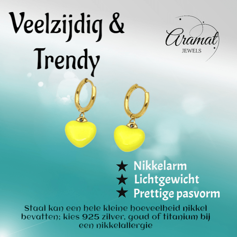 Goudkleurige Oorringen met Geel Hartje - oor6396 - 807433 - Oorringen kopen# - 14mm - alles - cadeau