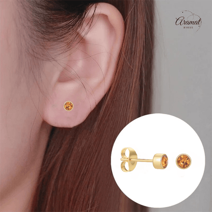 Goudkleurige Oorstekers 4mm - Bruin Oranje Kristal - oor4610 - Oorbellen kopen# - 4mm - alles - bruin