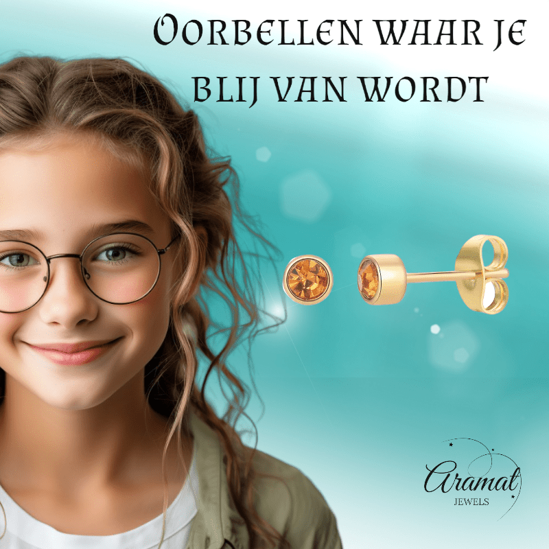 Goudkleurige Oorstekers 4mm - Bruin Oranje Kristal - oor4610 - Oorbellen kopen# - 4mm - alles - bruin