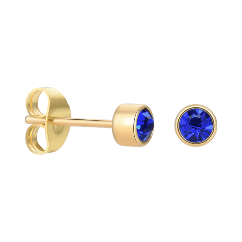 Goudkleurige Oorstekers 4mm - Donkerblauw Kristal - oor4604 - Oorbellen kopen# - 4mm - alles - blauw