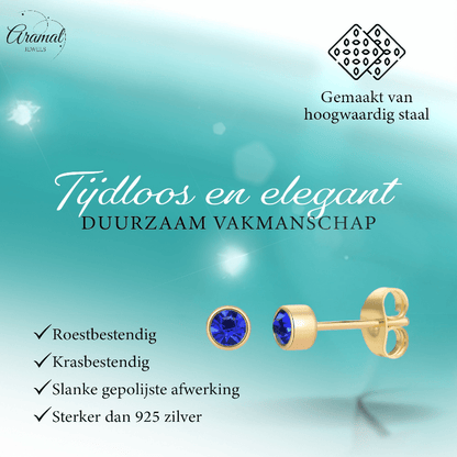 Goudkleurige Oorstekers 4mm - Donkerblauw Kristal - oor4604 - Oorbellen kopen# - 4mm - alles - blauw
