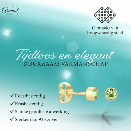 Goudkleurige Oorstekers 4mm - Lichtgroen Kristal - oor4607 - Oorbellen kopen# - 4mm - alles - cadeau
