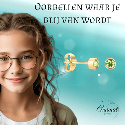 Goudkleurige Oorstekers 4mm - Lichtgroen Kristal - oor4607 - Oorbellen kopen# - 4mm - alles - cadeau