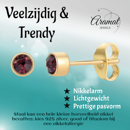 Goudkleurige Oorstekers 4mm - Paars Kristal - oor4608 - Oorbellen kopen# - 4mm - alles - cadeau