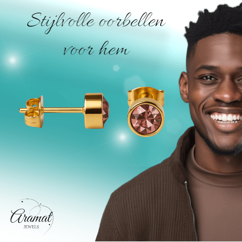Goudkleurige Oorstekers 5mm - Lichtroze Kristal - oor2775 - XE71666 - Oorbellen kopen# - 5mm - alles - cadeau