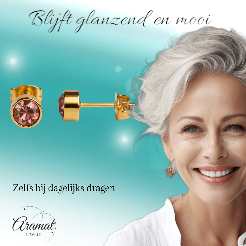 Goudkleurige Oorstekers 5mm - Lichtroze Kristal - oor2775 - XE71666 - Oorbellen kopen# - 5mm - alles - cadeau