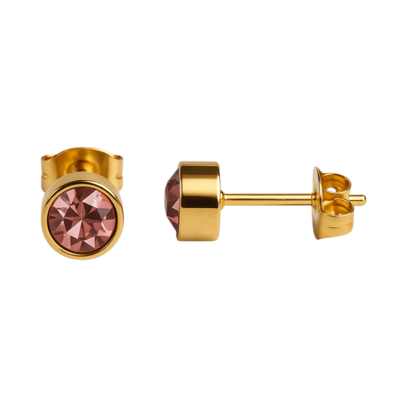 Goudkleurige Oorstekers 5mm - Lichtroze Kristal - oor2775 - XE71666 - Oorbellen kopen# - 5mm - alles - cadeau