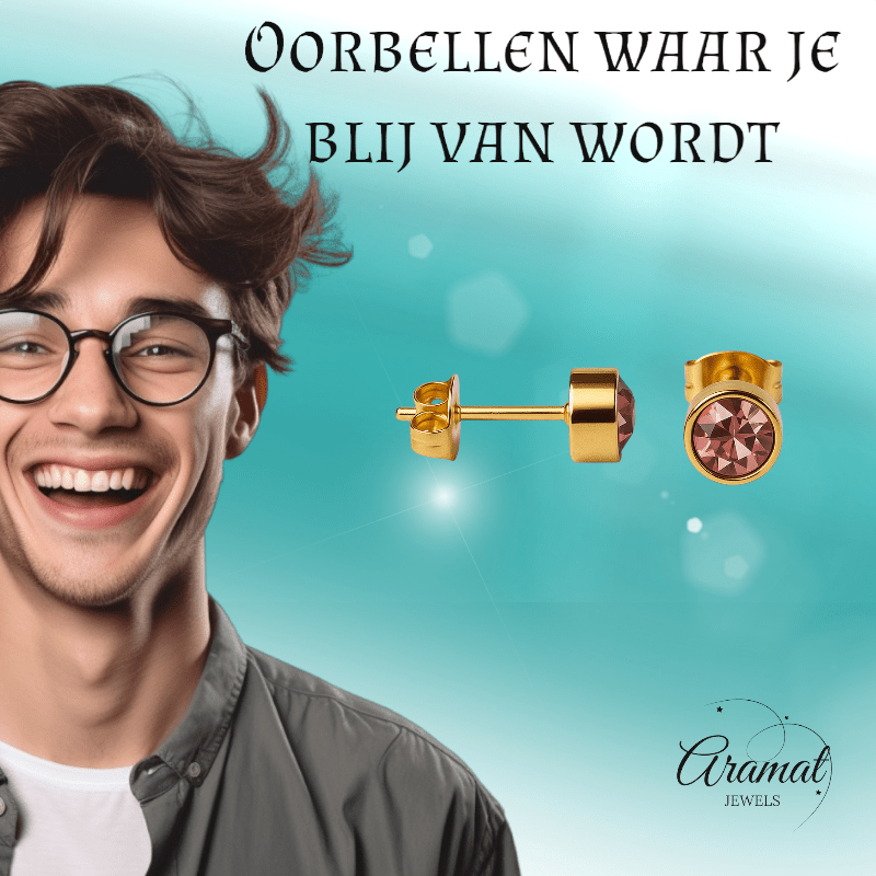 Goudkleurige Oorstekers 5mm - Lichtroze Kristal - oor2775 - XE71666 - Oorbellen kopen# - 5mm - alles - cadeau
