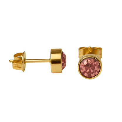 Goudkleurige Oorstekers 6mm - Lichtroze Kristal - oor2765 - XE71666 - Oorbellen kopen# - 6mm - alles - cadeau